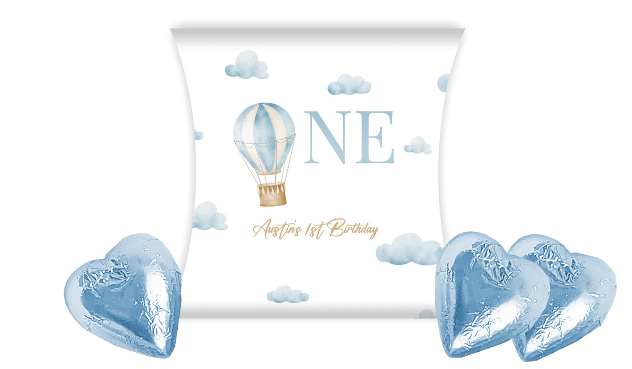 Hot Air Balloon Personalised 1st Birthday Party Pillow Boxes