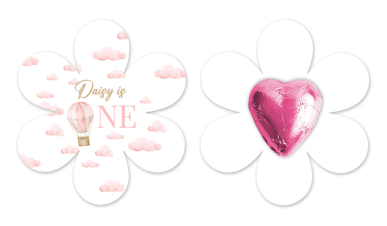 Hot Air Balloon Personalised 1st Birthday Flower Shaped Card