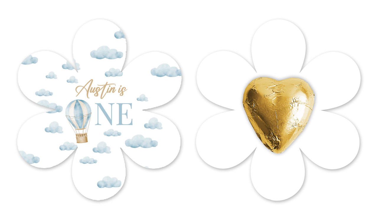 Hot Air Balloon Personalised 1st Birthday Flower Shaped Card