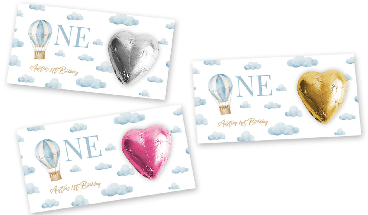 Hot Air Balloon Personalised 1st Birthday Heart Card