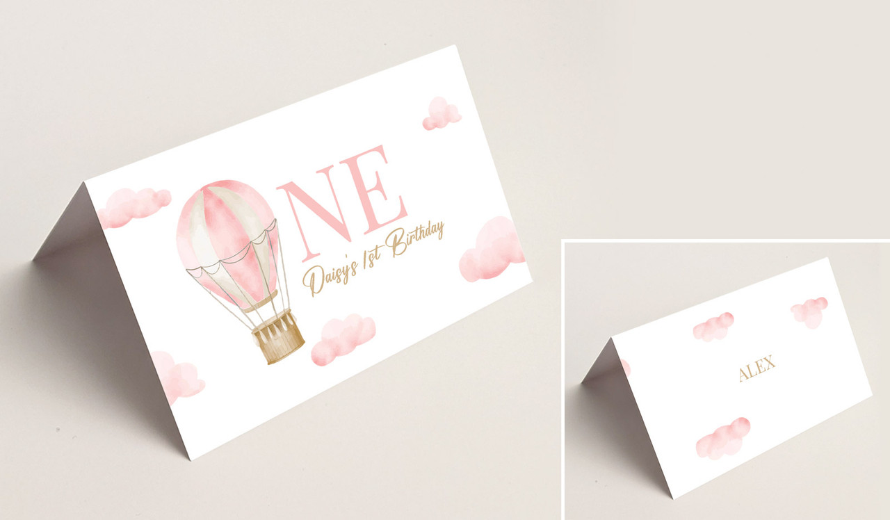 Hot Air Balloon Personalised 1st Birthday Place Card