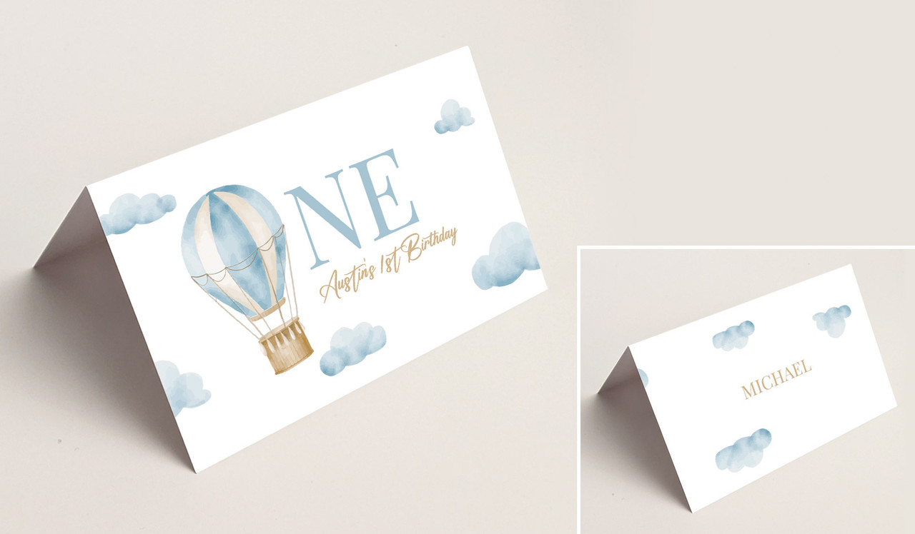 Hot Air Balloon Personalised 1st Birthday Place Card