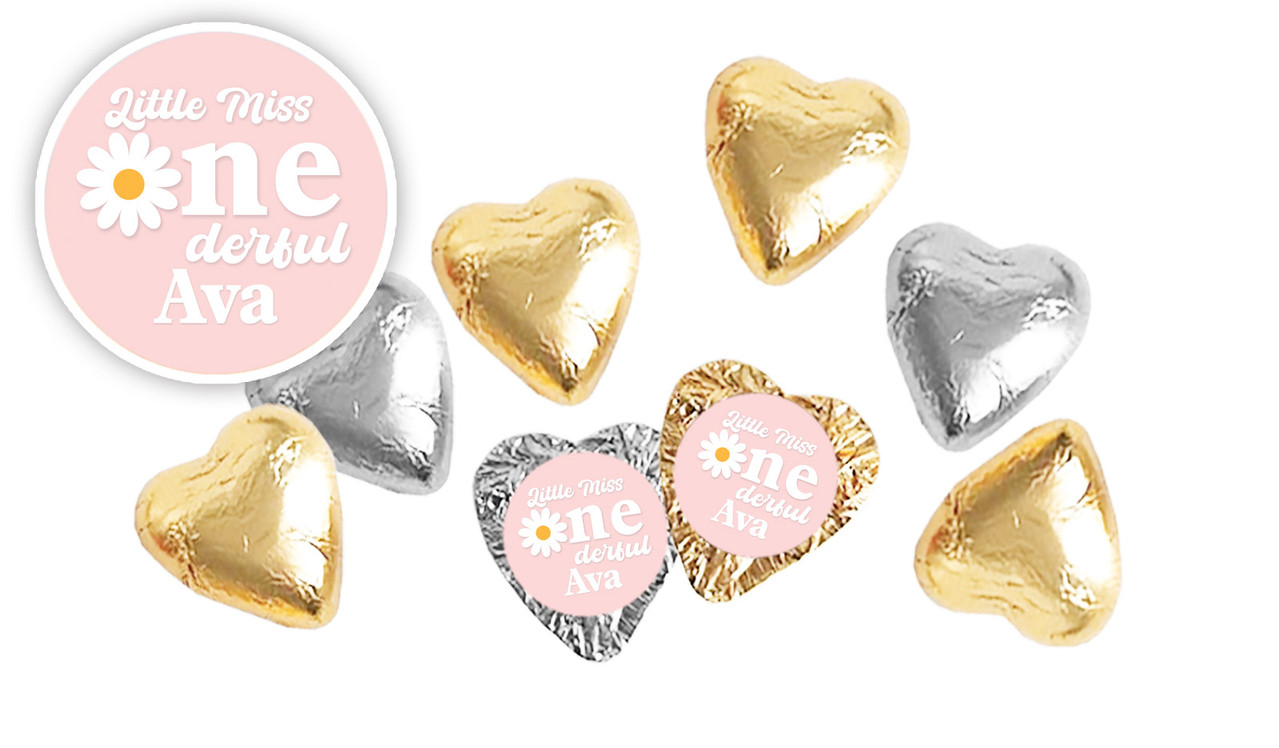 Little Miss Onederful Personalised 1st Birthday Foil Chocolate Hearts