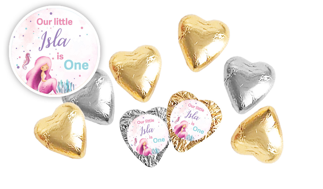 Oneder The Sea Personalised 1st Birthday Foil Chocolate Hearts