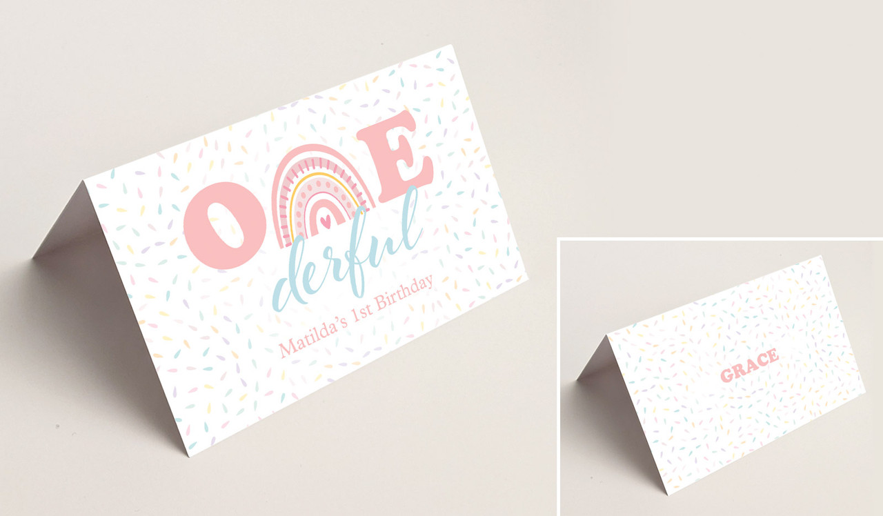 Oneder Rainbow Personalised 1st Birthday Place Card