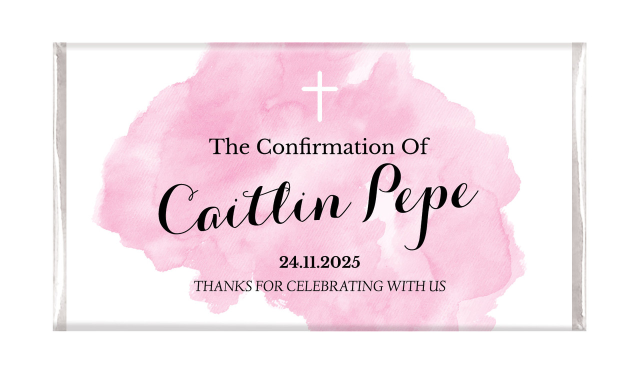 A Splash Of Watercolour In Pink Confirmation Chocolates