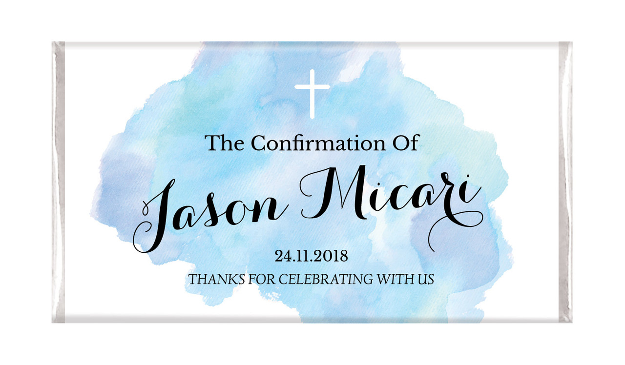 A Splash Of Watercolour In Blue Confirmation Chocolates