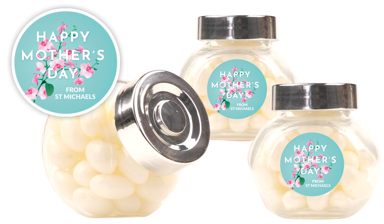 Pink Blooms On Aqua Mothers Day Personalised Mini Candy Jar