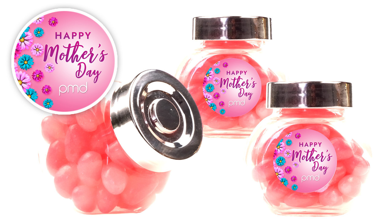 Gerberas Mothers Day Personalised Mini Candy Jar With Multicoloured Jelly Beans
