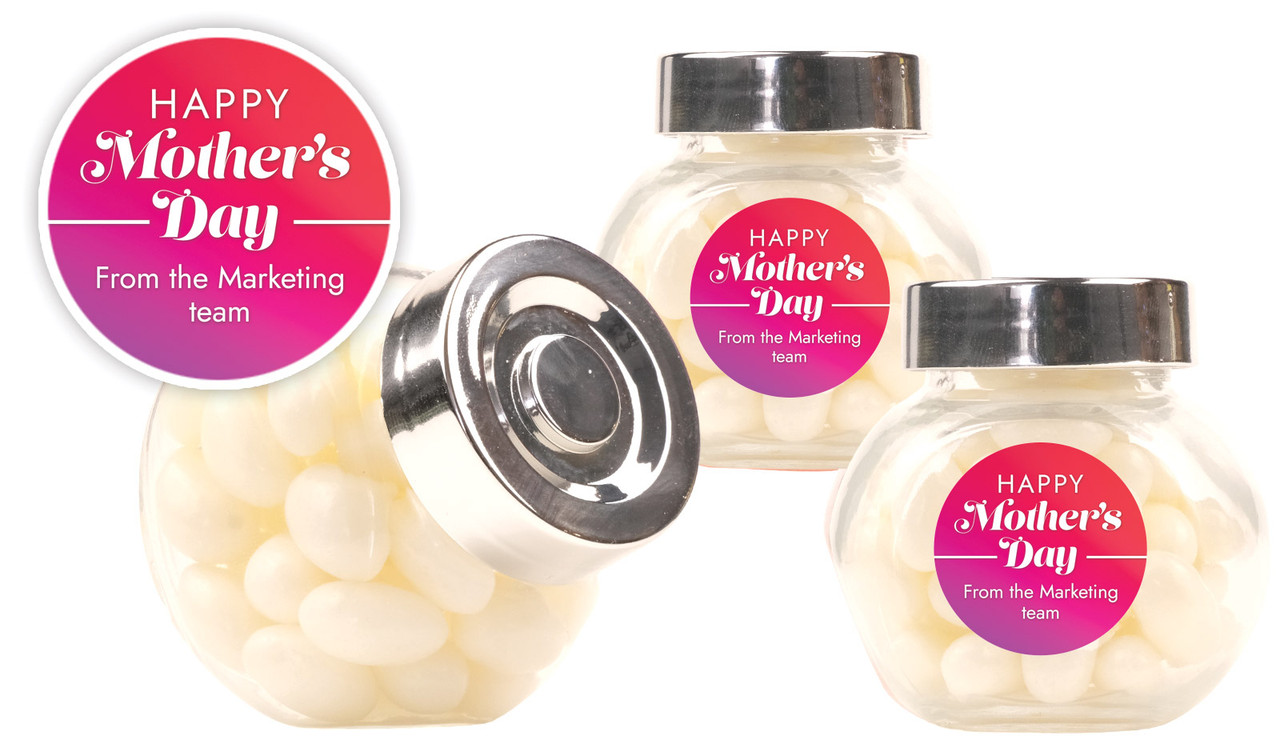 Pink And Purple Mothers Day Personalised Mini Candy Jar With Multicoloured Jelly Beans