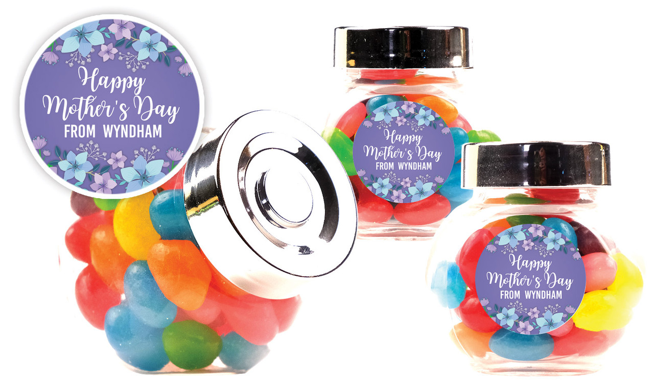 Dusk Flowers Mothers Day Personalised Mini Candy Jar With Multicoloured Jelly Beans