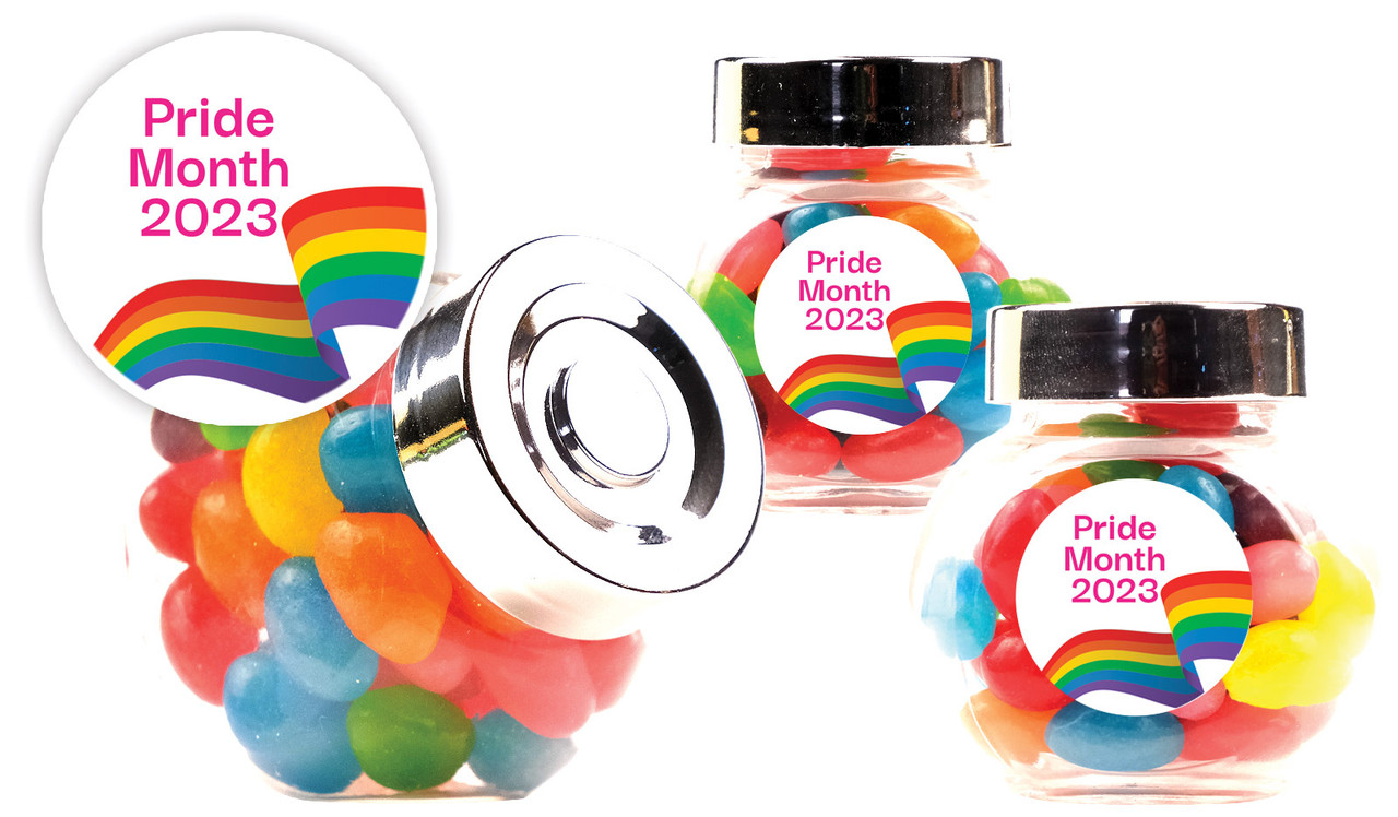 Waving Rainbow Personalised Pride Mini Candy Jar With Multicoloured Jelly Beans