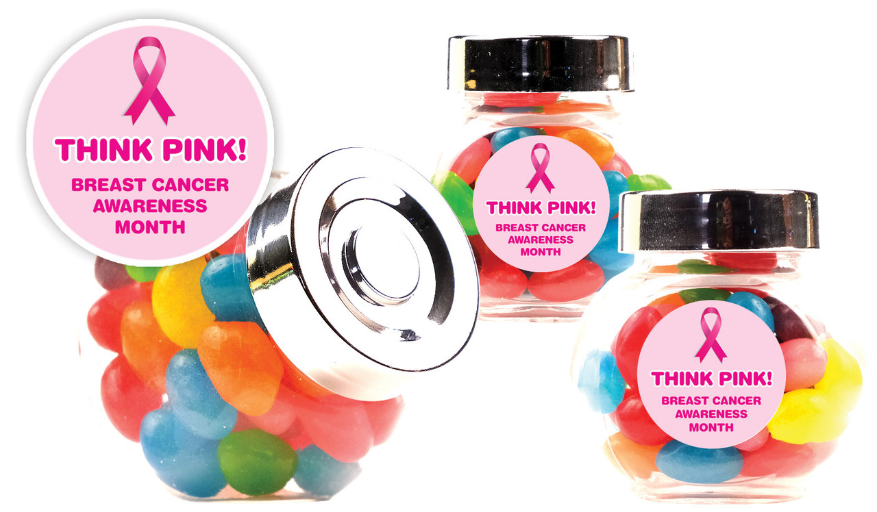 Pink Ribbon Personalised Mini Candy Jar With Multicoloured Jelly Beans