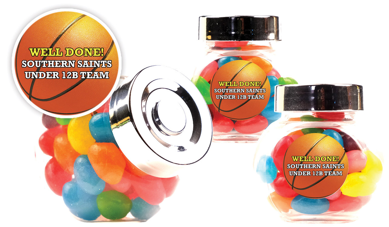 Basketball Ball Personalised Mini Candy Jar With Multicoloured Jelly Beans