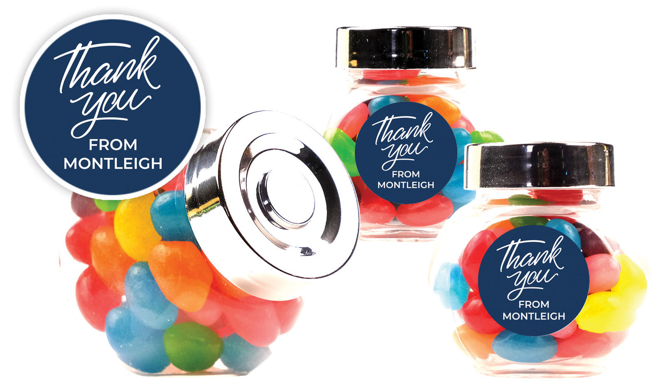 Navy Blue Personalised Mini Candy Jar With Multicoloured Jelly Beans