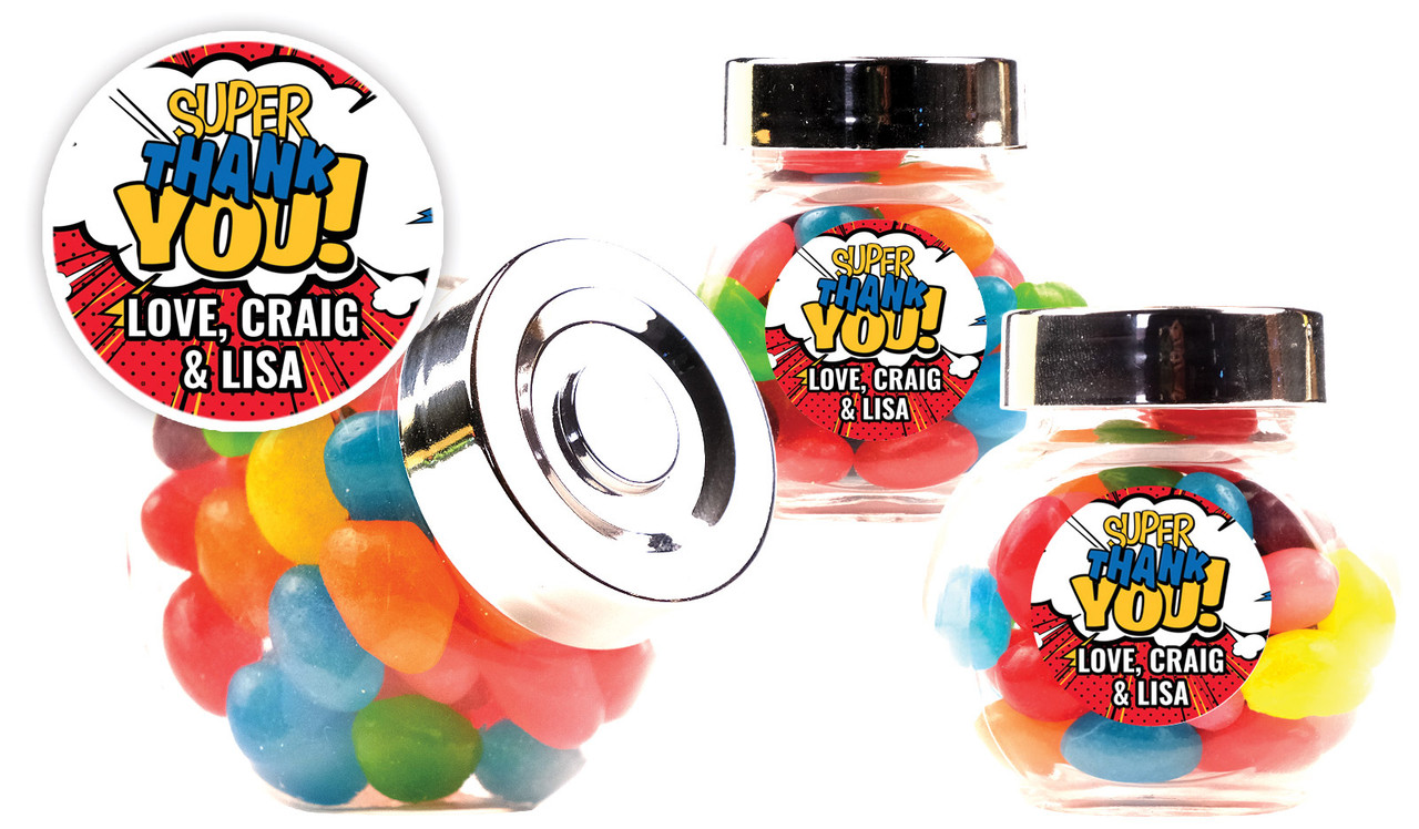 Super Thankyou Personalised Mini Candy Jar With Multicoloured Jelly Beans