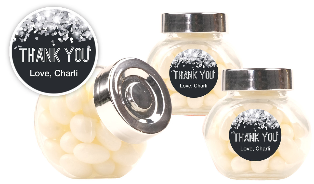Confetti In Silver Personalised Mini Candy Jar