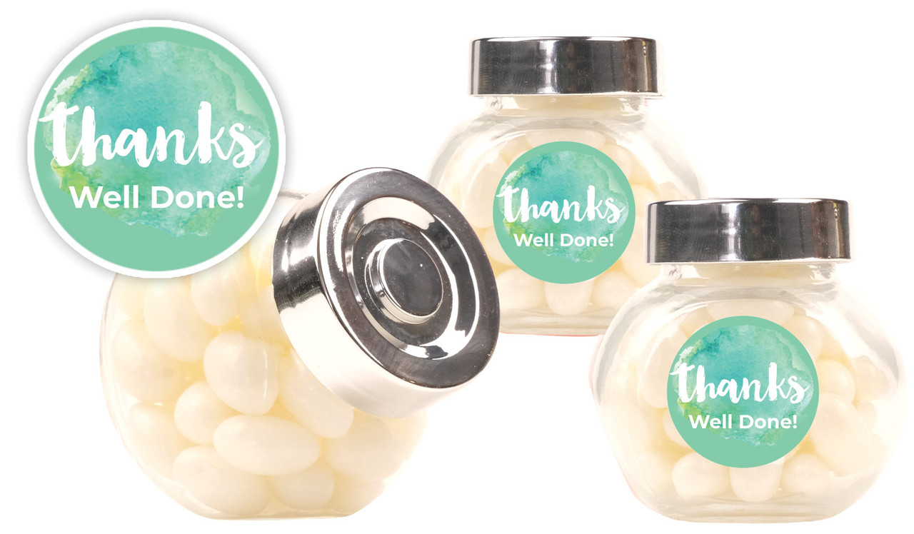 Watercolour Thanks Green Personalised Mini Candy Jar