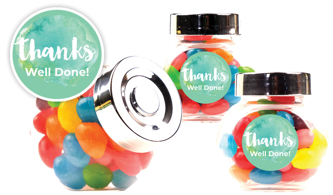 Watercolour Thanks Green Personalised Mini Candy Jar With Multicoloured Jelly Beans
