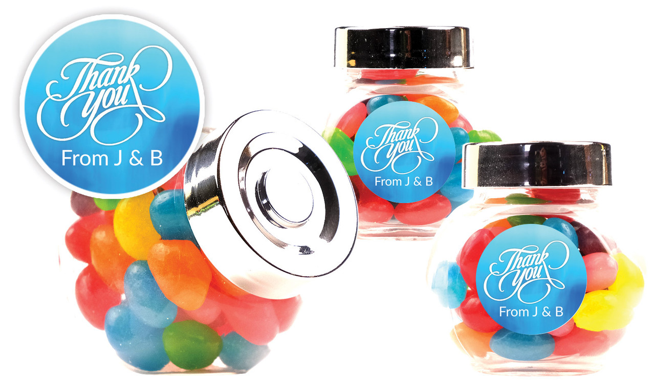 Cursive Thank You Personalised Mini Candy Jar With Multicoloured Jelly Beans