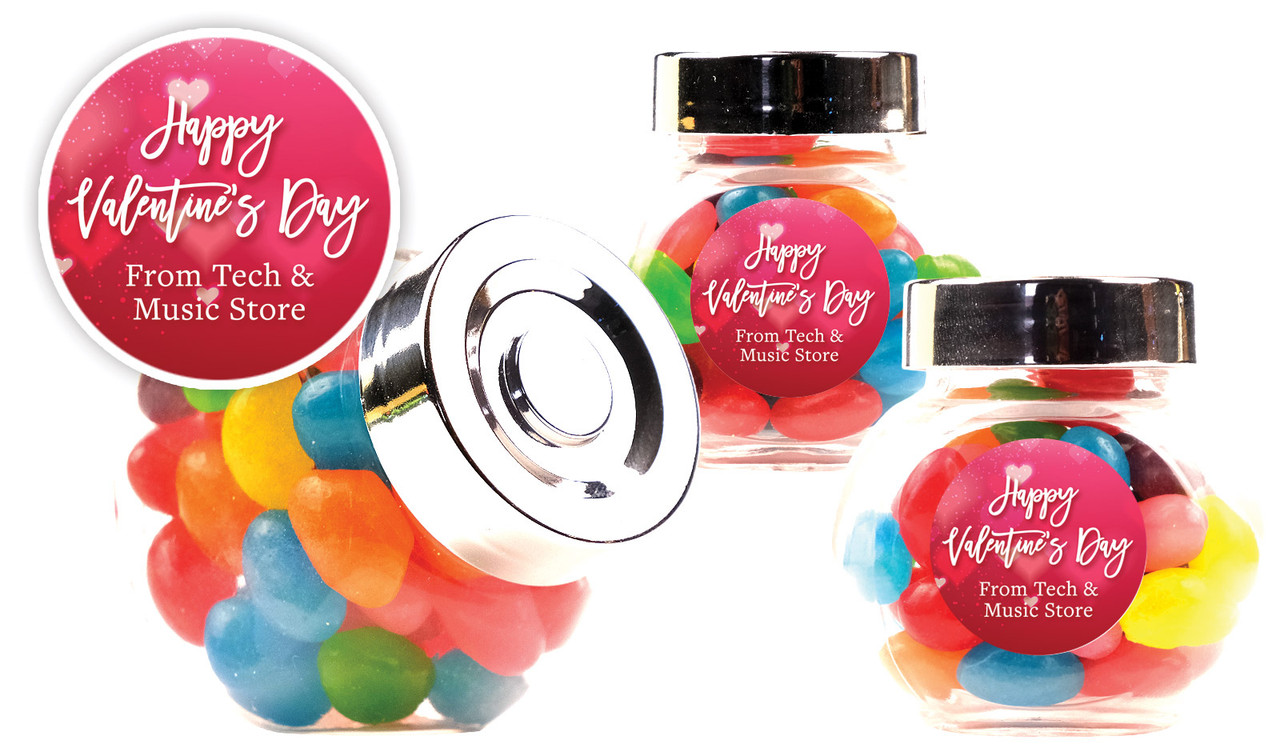 Heart Bokeh Valentines Day Personalised Mini Candy Jar With Multicoloured Jelly Beans