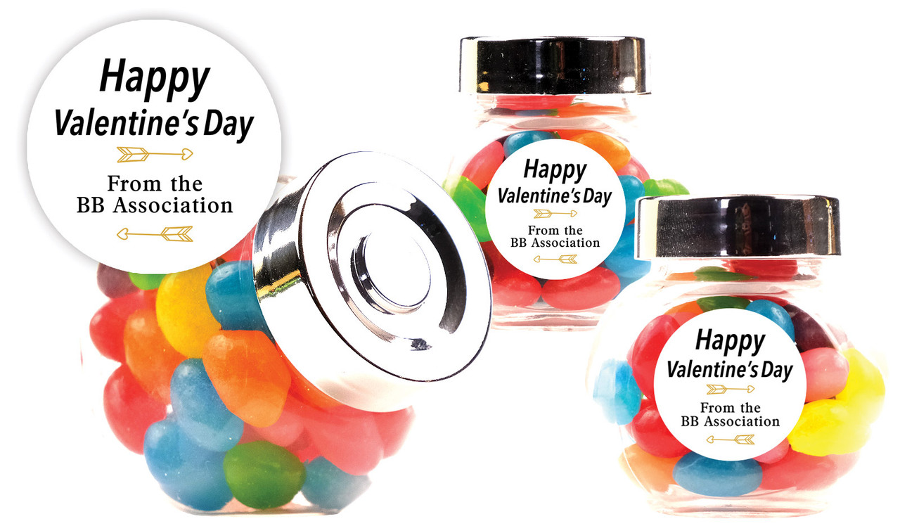 Simple Sentiment Valentines Day Personalised Mini Candy Jar With Multicoloured Jelly Beans