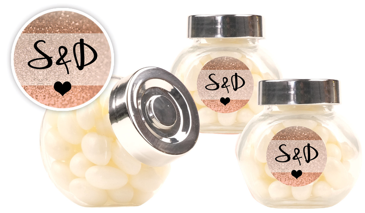 Glitter Rose Gold Wedding Personalised Mini Candy Jar