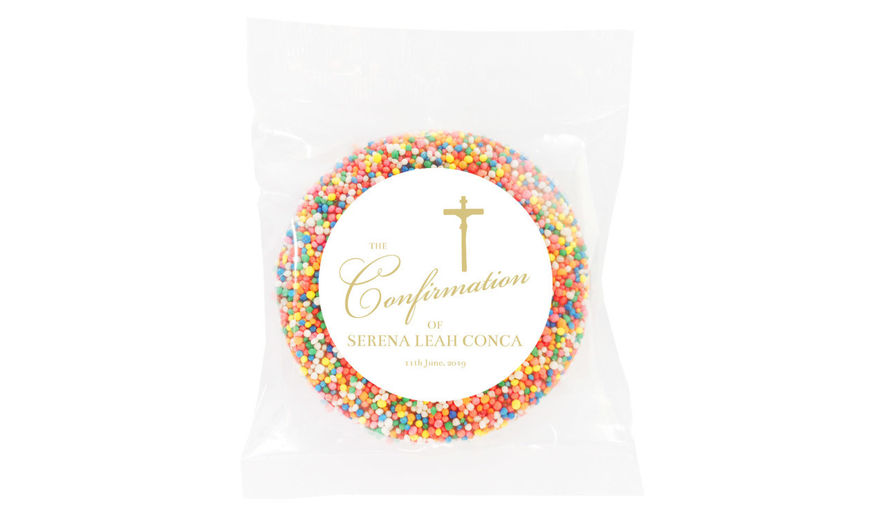 Gold Writing Personalised Confirmation Chocolate Freckle