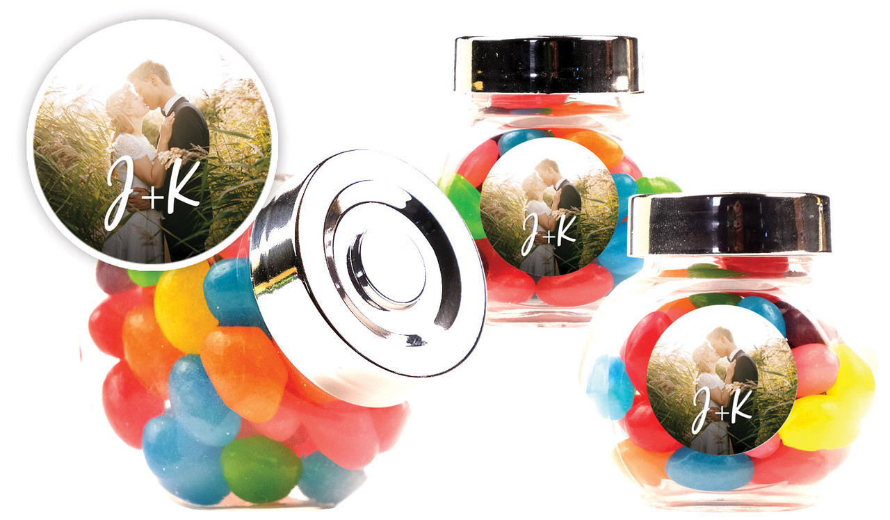 All You Need Is Love Wedding Personalised Mini Candy Jar With Multicoloured Jelly Beans