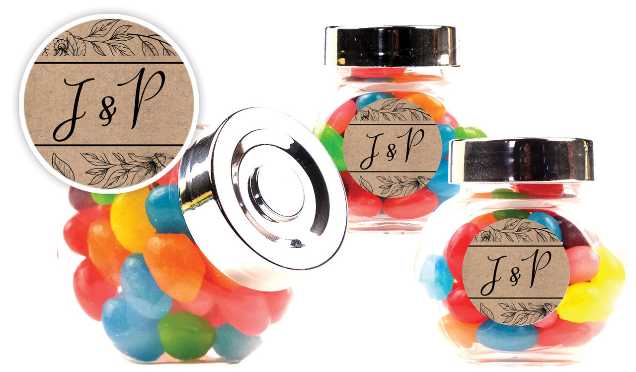 Location Centric Wedding Personalised Mini Candy Jar With Multicoloured Jelly Beans