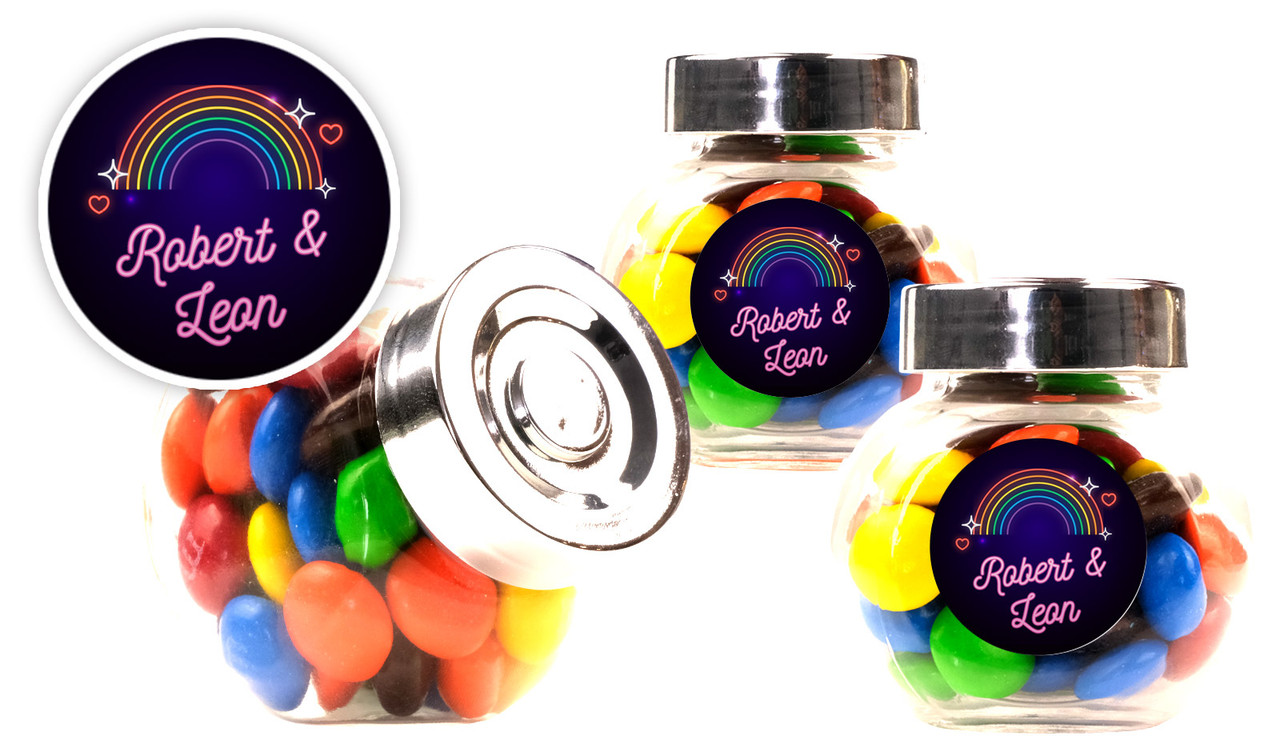 Neon Rainbow Wedding Personalised Mini Candy Jar