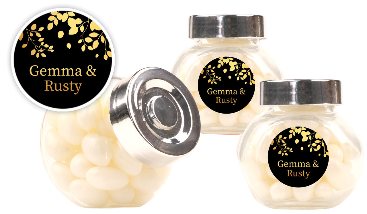 Gold Leaves Wedding Personalised Mini Candy Jar
