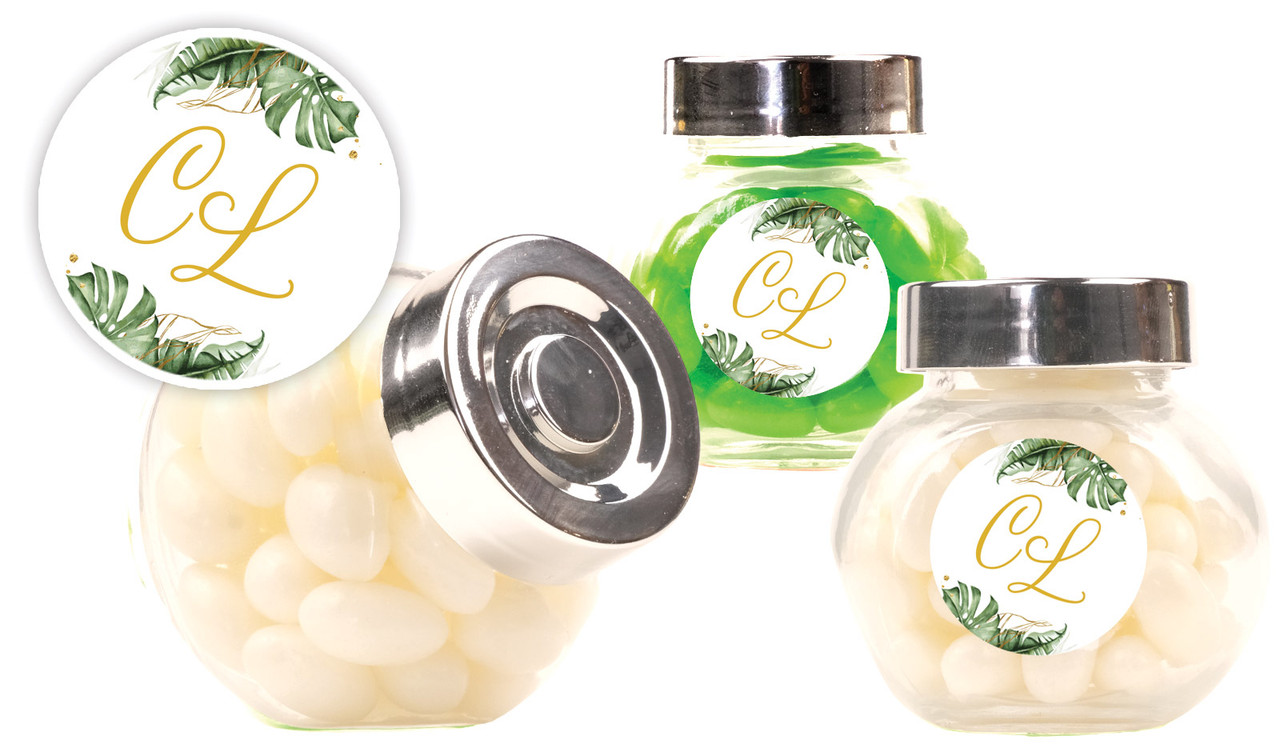 Tropical Palm Wedding Personalised Mini Candy Jar