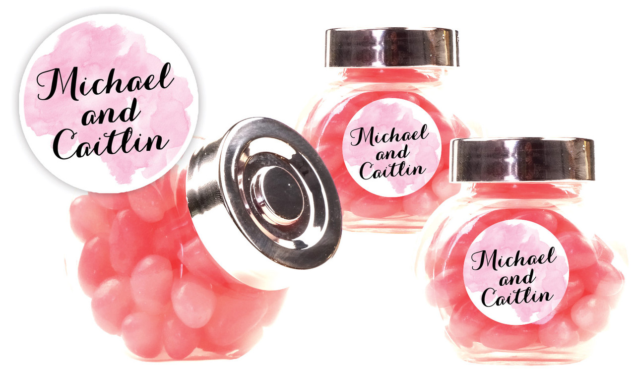 A Splash Of Watercolour Pink Wedding Personalised Mini Candy Jar