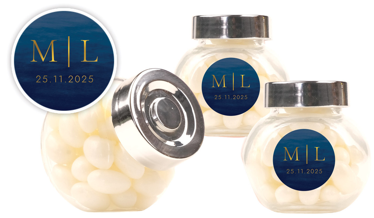 Monogram on Navy Wedding Personalised Mini Candy Jar