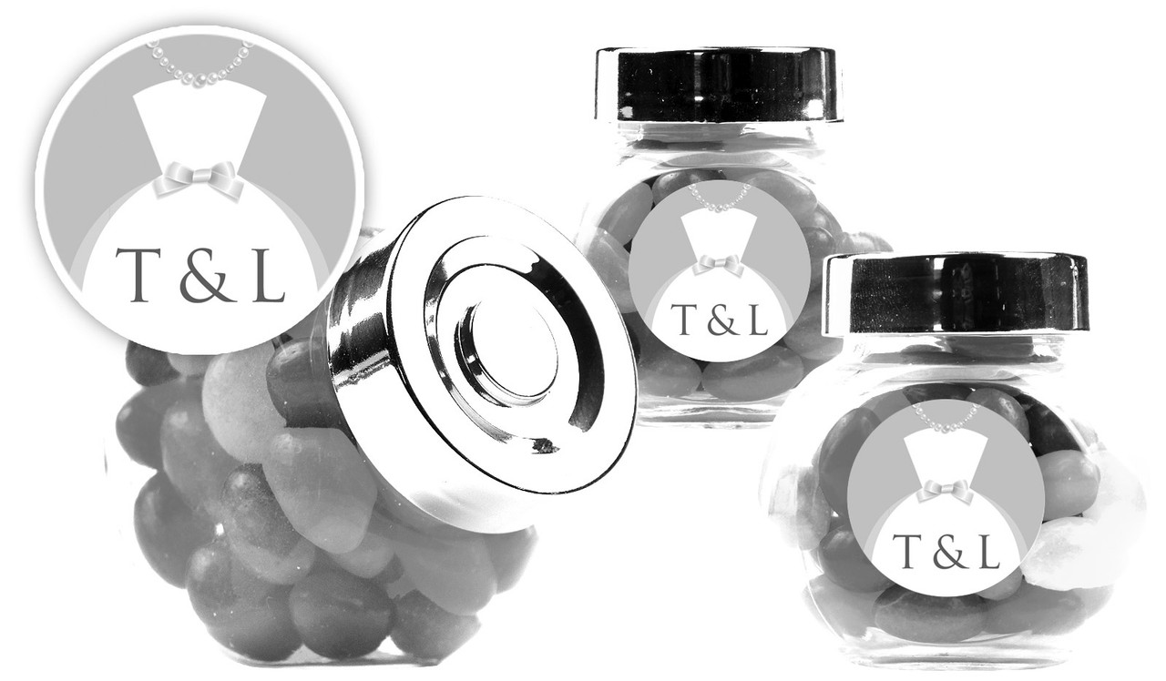 Bride & Groom Dress Wedding Personalised Mini Candy Jar With Multicoloured Jelly Beans