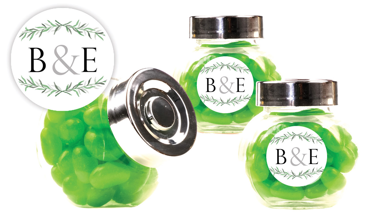 Green Branches Wedding Personalised Mini Candy Jar