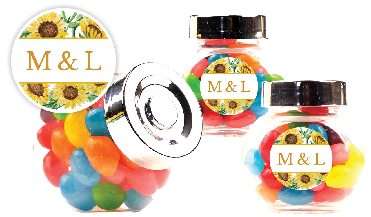 Sunflower Wedding Personalised Mini Candy Jar With Multicoloured Jelly Beans