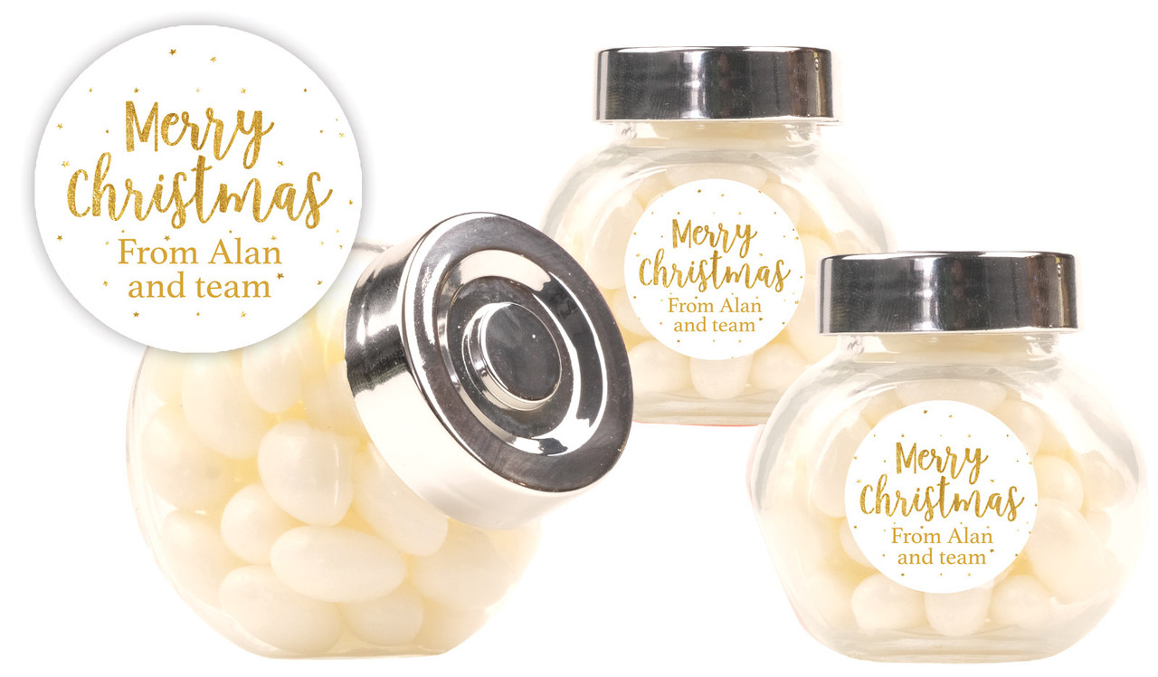 Gold Confetti Stars Christmas Personalised Mini Candy Jar