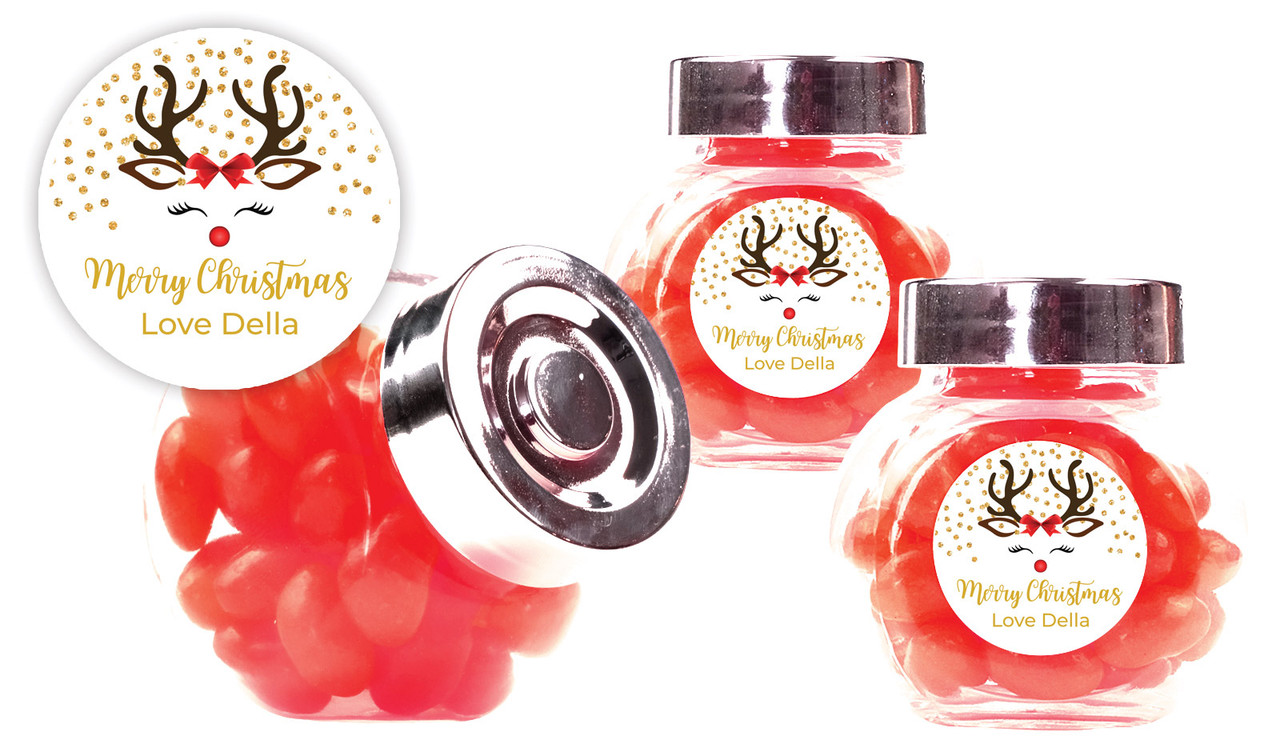 Reindeer Face Christmas Personalised Mini Candy Jar