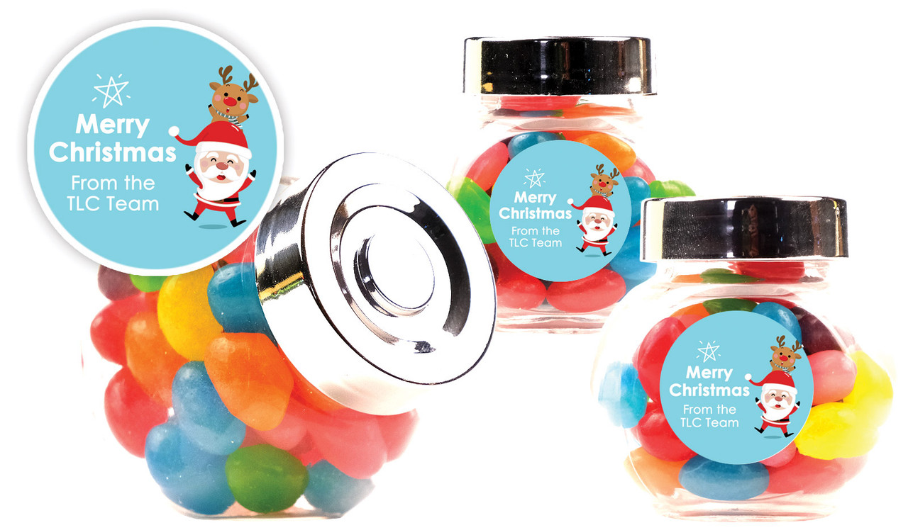 Piggyback Christmas Personalised Mini Candy Jar With Multicoloured Jelly Beans