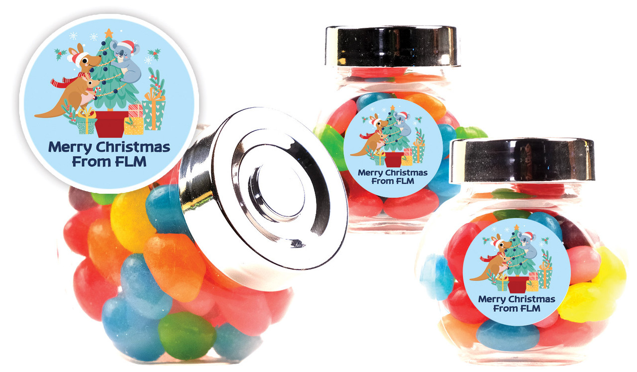 Aussie Animals Christmas Personalised Mini Candy Jar With Multicoloured Jelly Beans