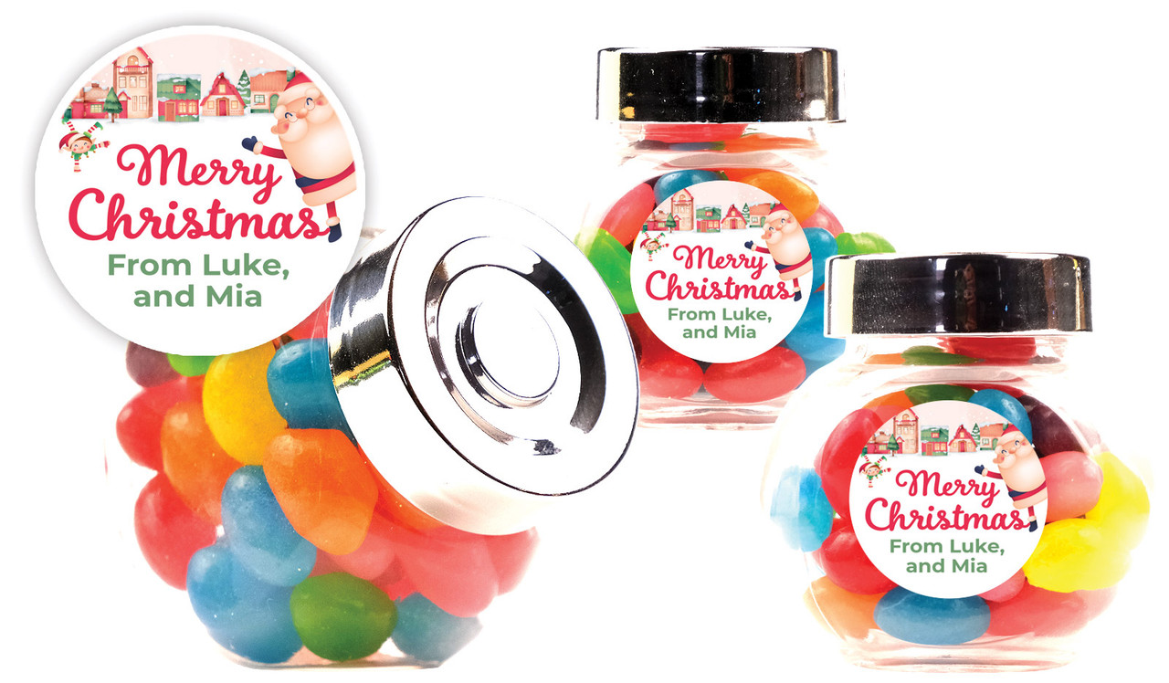 Christmas Village Christmas Personalised Mini Candy Jar With Multicoloured Jelly Beans