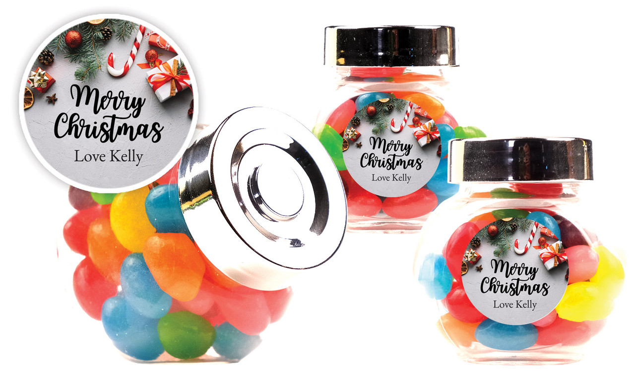 Christmas Background Christmas Personalised Mini Candy Jar With Multicoloured Jelly Beans