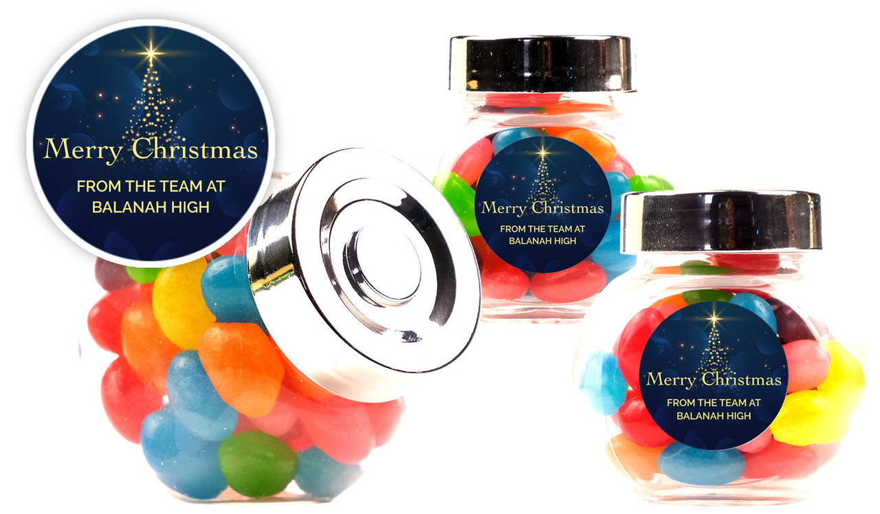 Blue Night Christmas Personalised Mini Candy Jar With Multicoloured Jelly Beans