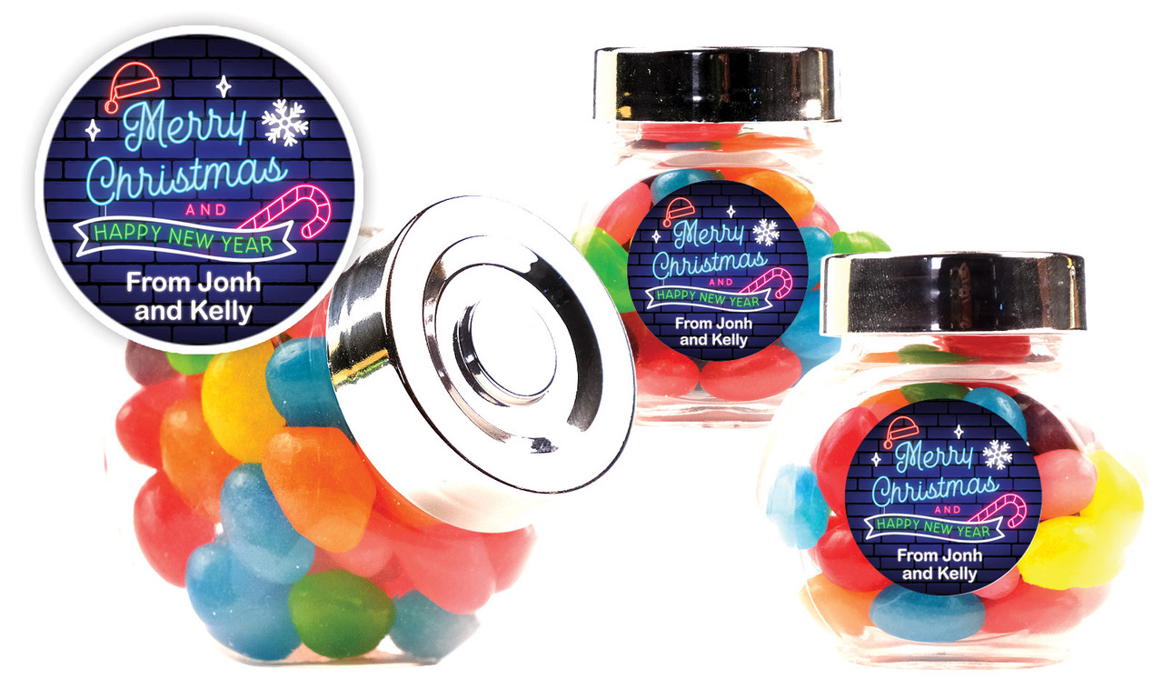 Neon Christmas Personalised Mini Candy Jar With Multicoloured Jelly Beans