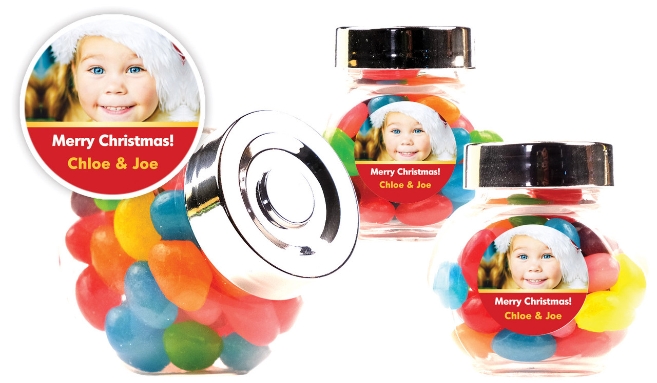 Add A Photo Christmas Personalised Mini Candy Jar With Multicoloured Jelly Beans