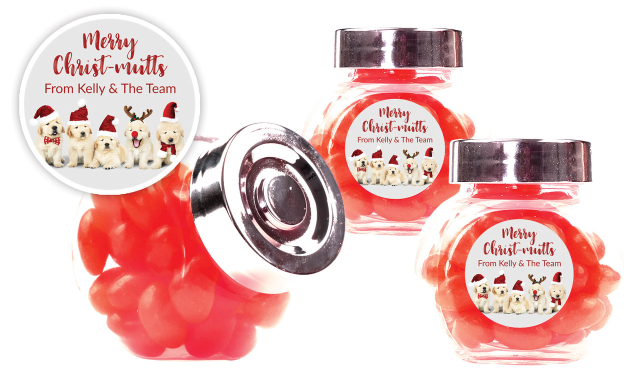 Gorgeous Puppies Christmas Personalised Mini Candy Jar