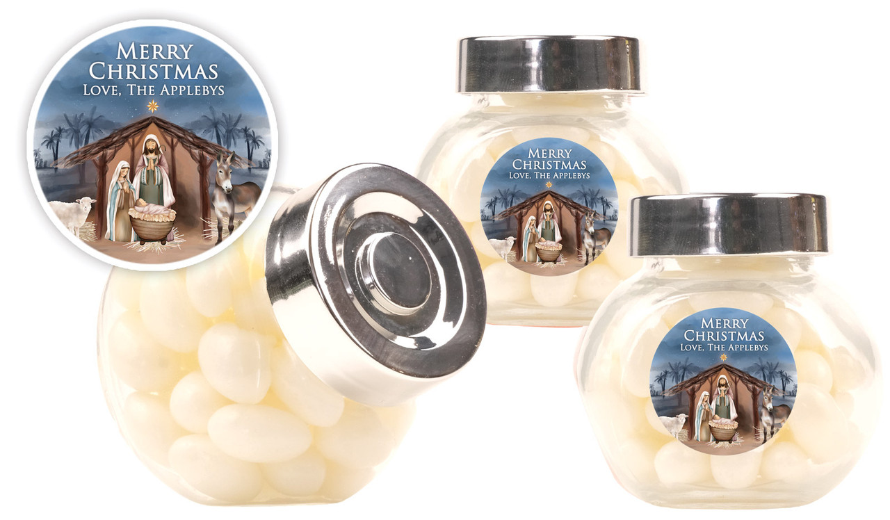 Nativity Scene Christmas Personalised Mini Candy Jar