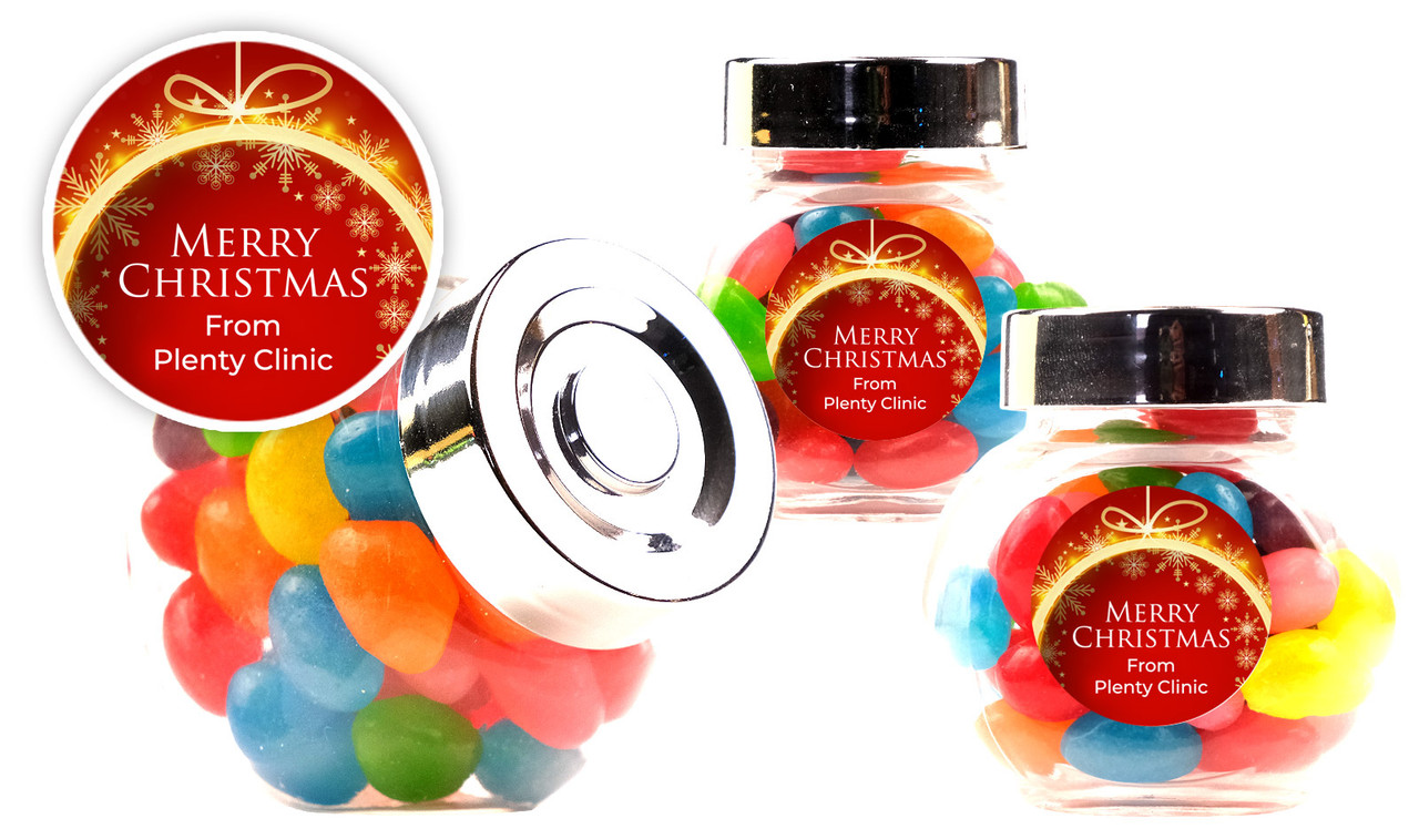 Glowing Bauble Christmas Personalised Mini Candy Jar With Multicoloured Jelly Beans